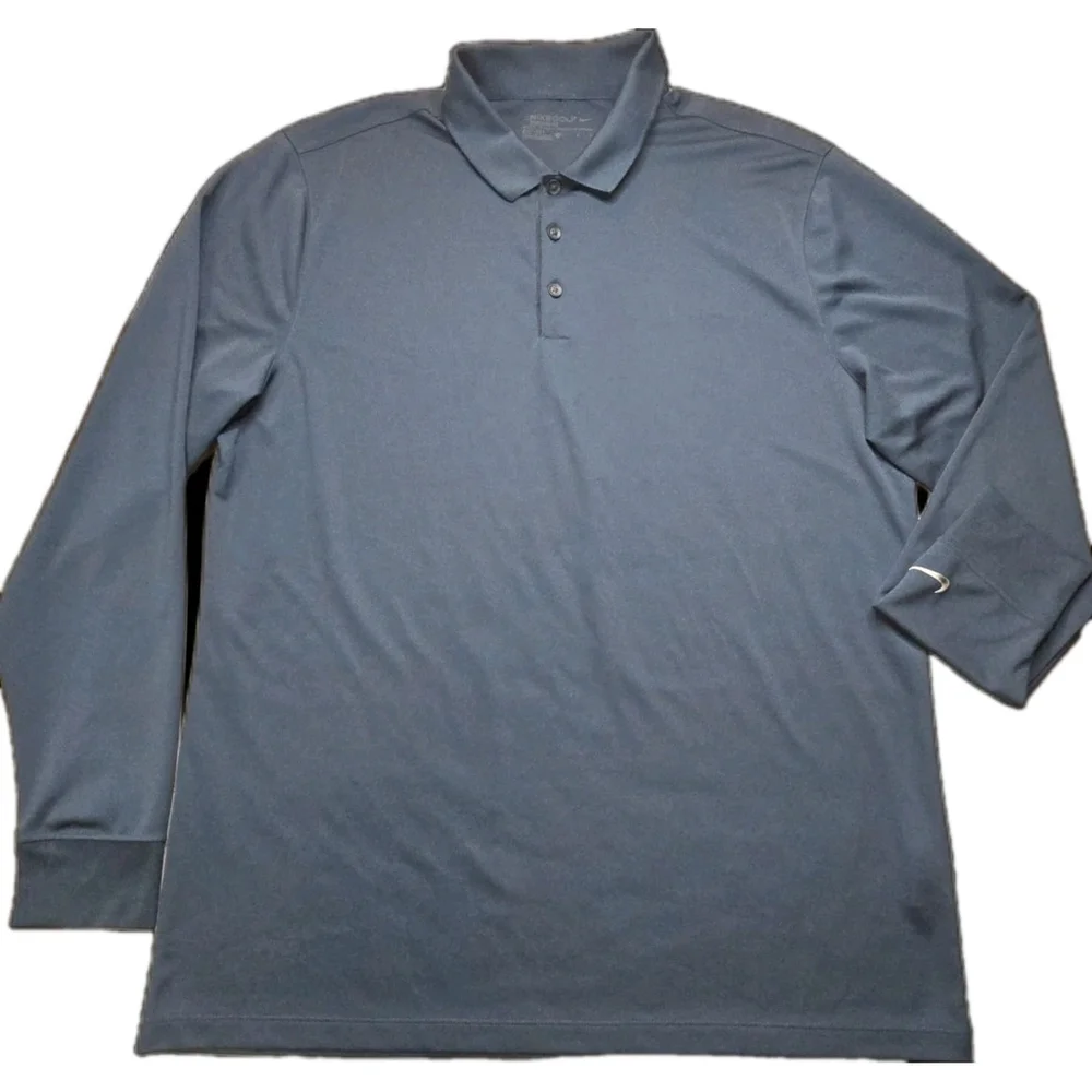 Nike Polo Shirt Mens Large Blue Dri-FIT Long Sleeve Performance Golf Athletic